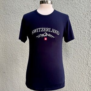 Arbalete Blue Embroidered Switzerland T-Shirt Size L Cotton Swiss Alps Flag Logo